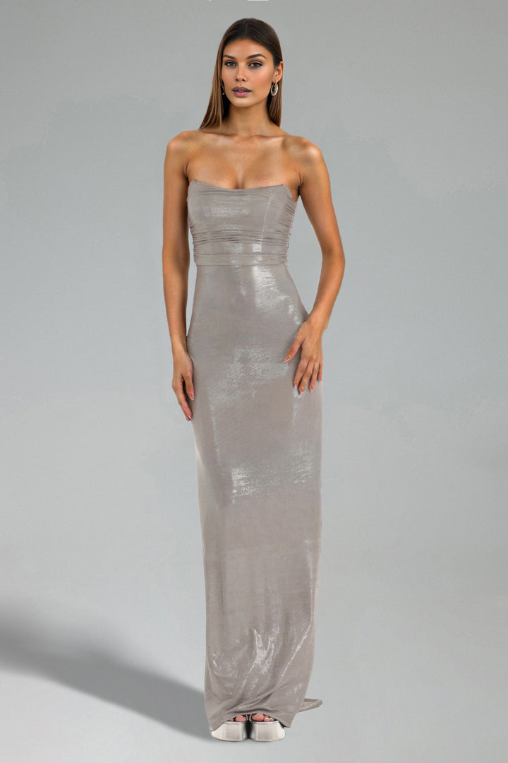 Ock Strapless Back Pleating Maxi Dress