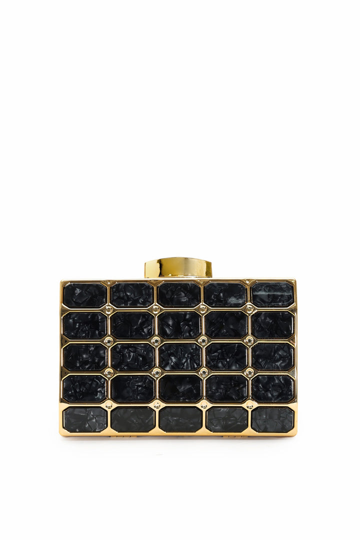 Taye Stone Pattern Acrylic Metal Clutch