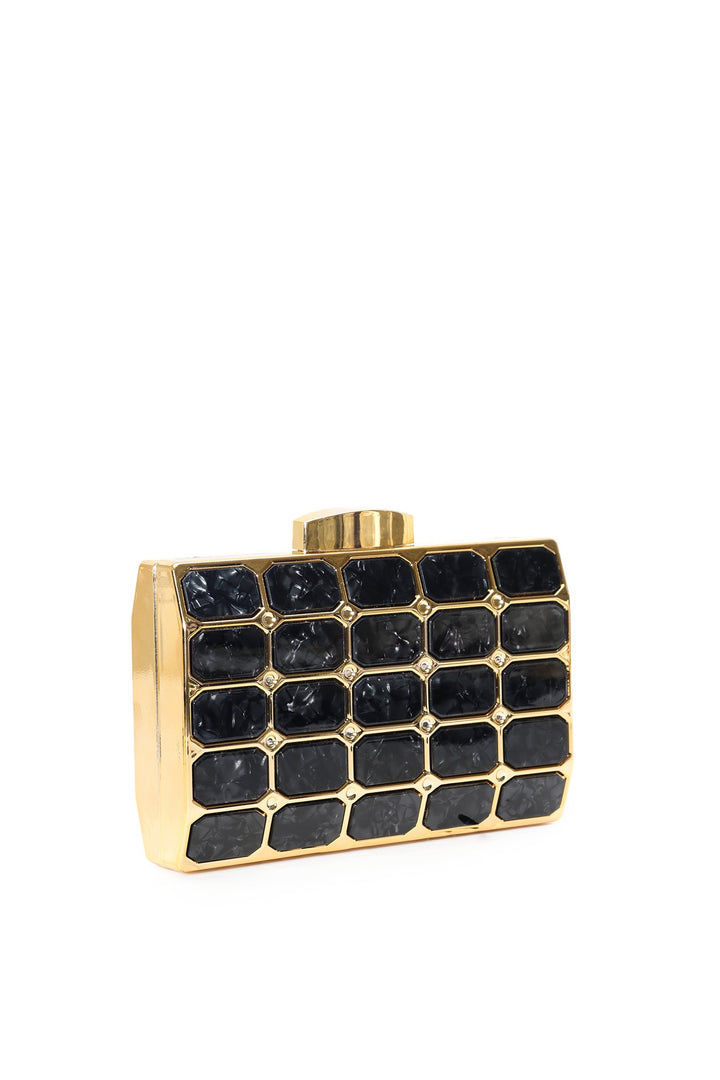 Taye Stone Pattern Acrylic Metal Clutch