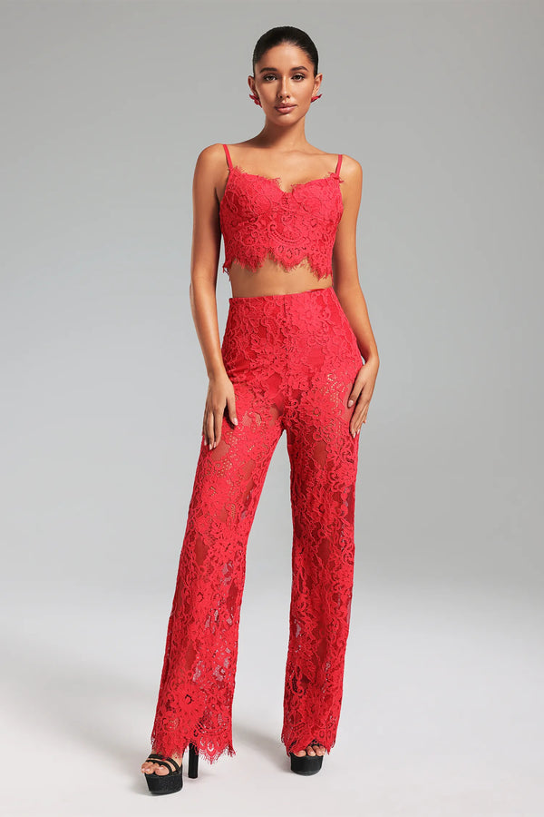 Set top e pantaloni in pizzo Kamo