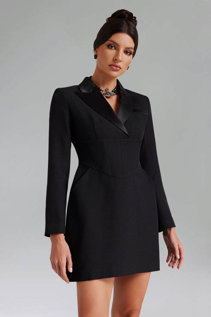 Viya Lapel Collar Long Sleeves Dress