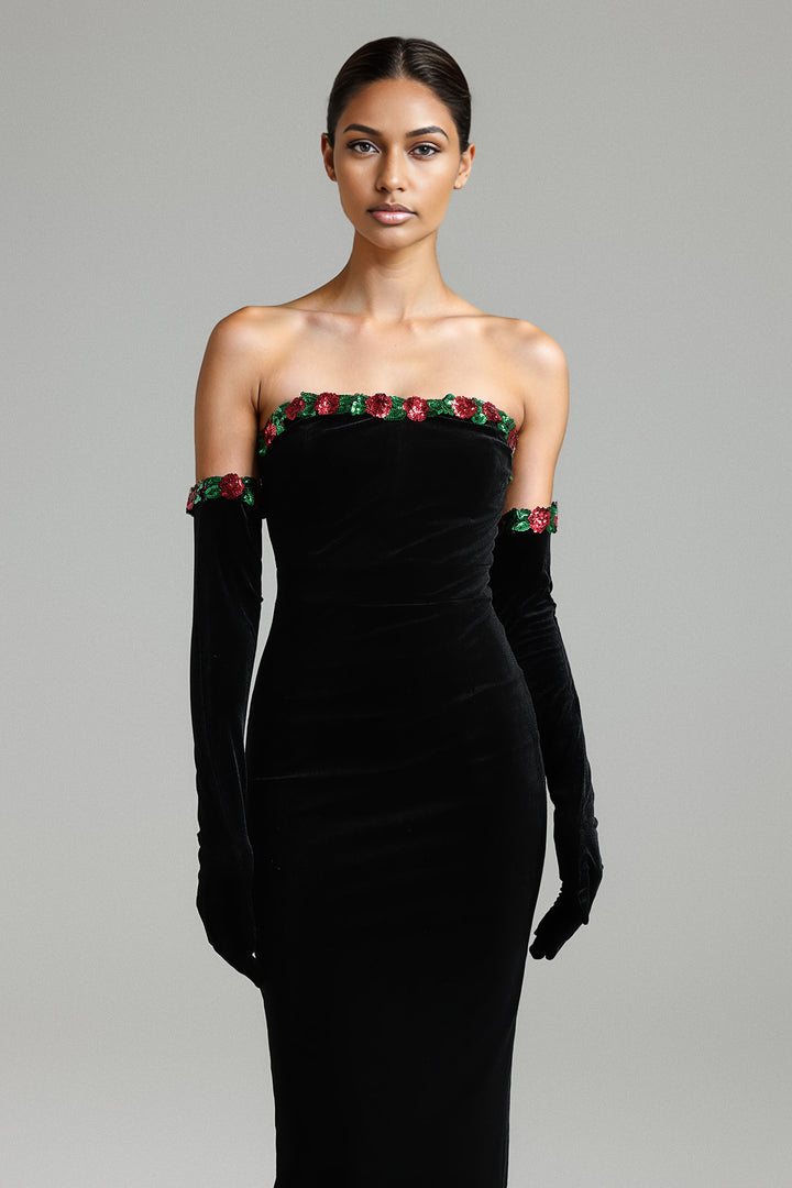 Fagaro Sequins Flower Velvet Midi Dress