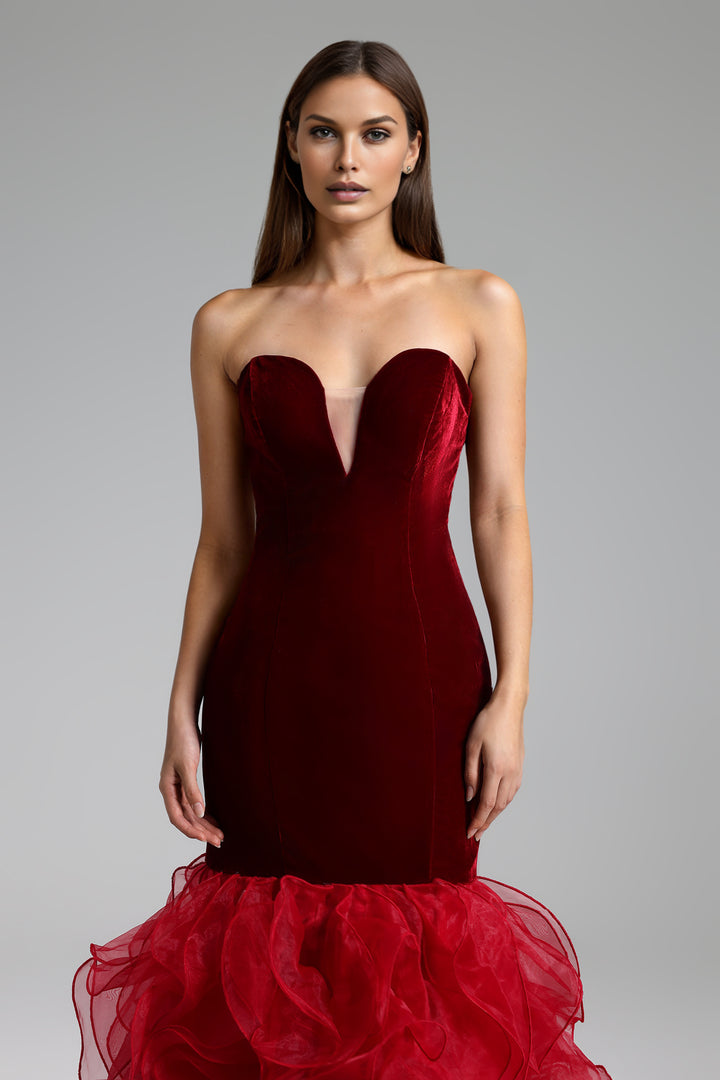 Felia Velvet Strapless Maxi Dress