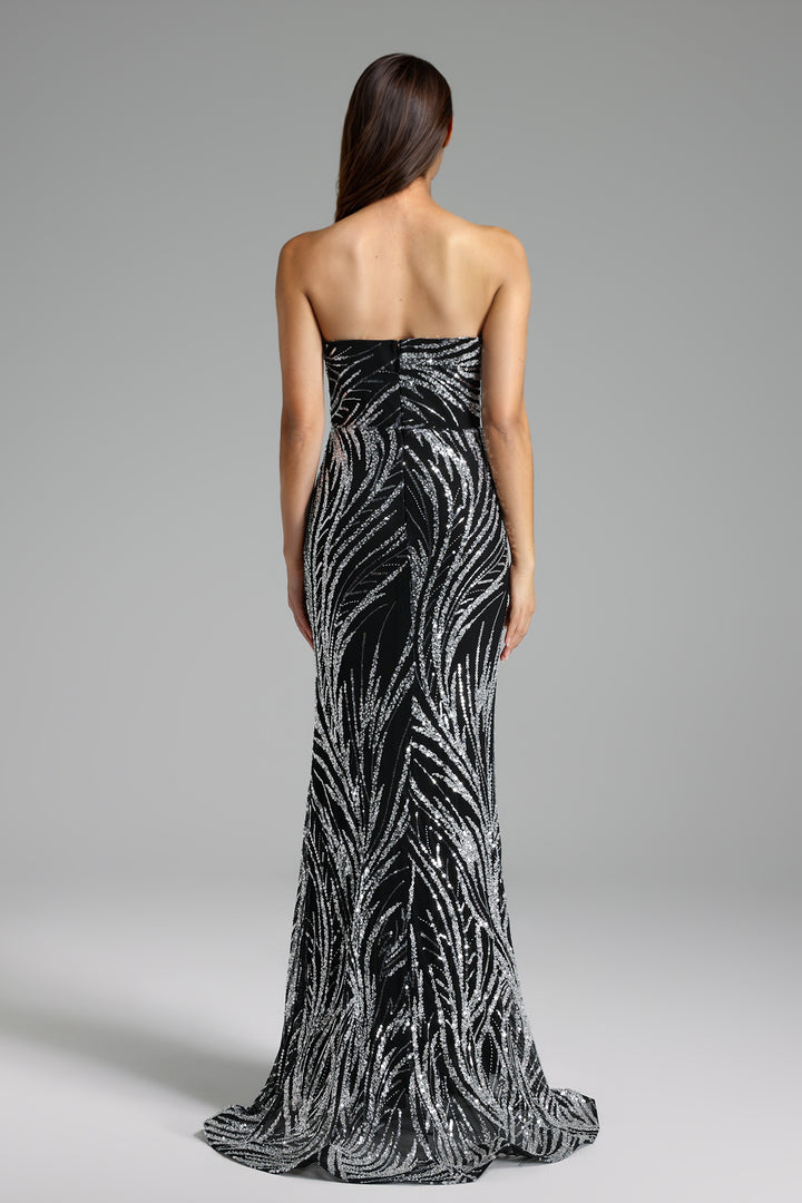 Letitia Strapless Sequin Embroidery Maxi Dress