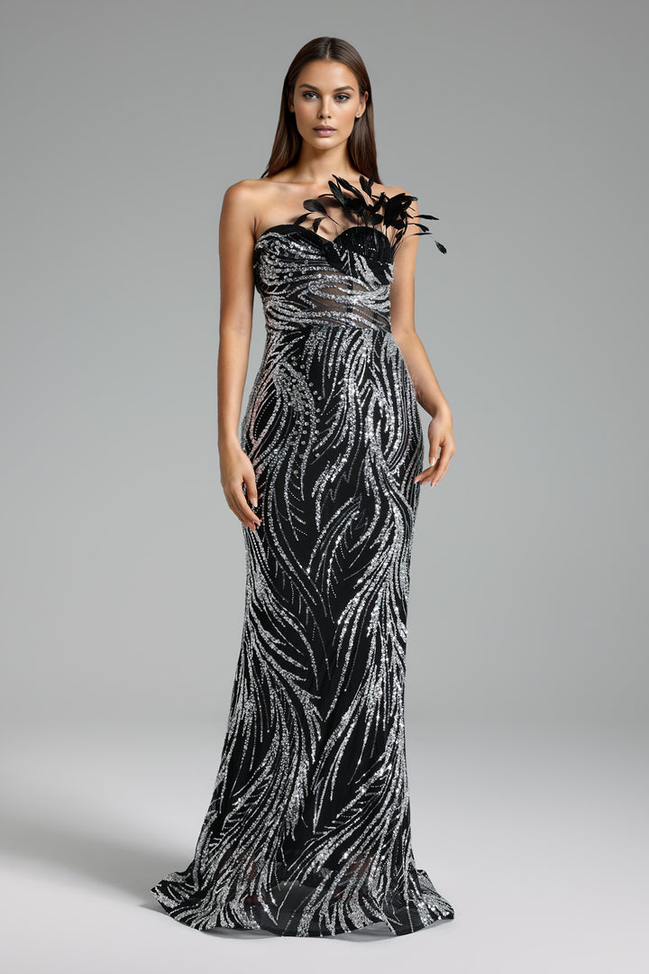 Letitia Strapless Sequin Embroidery Maxi Dress