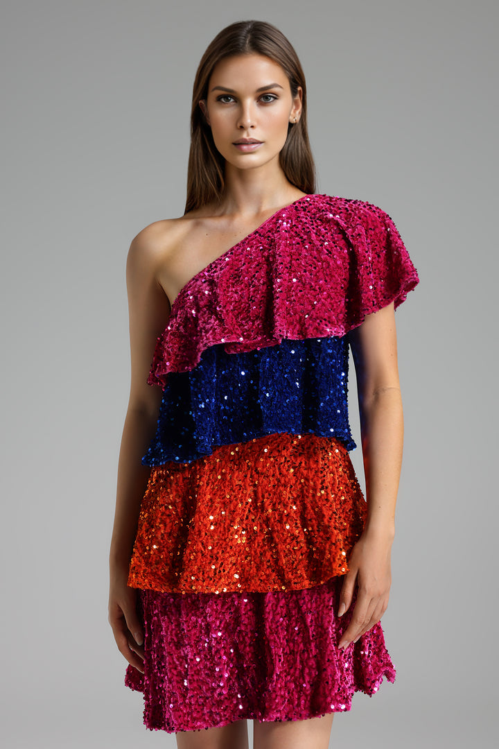 Raidah One Shoulder Sequin Mini Dress