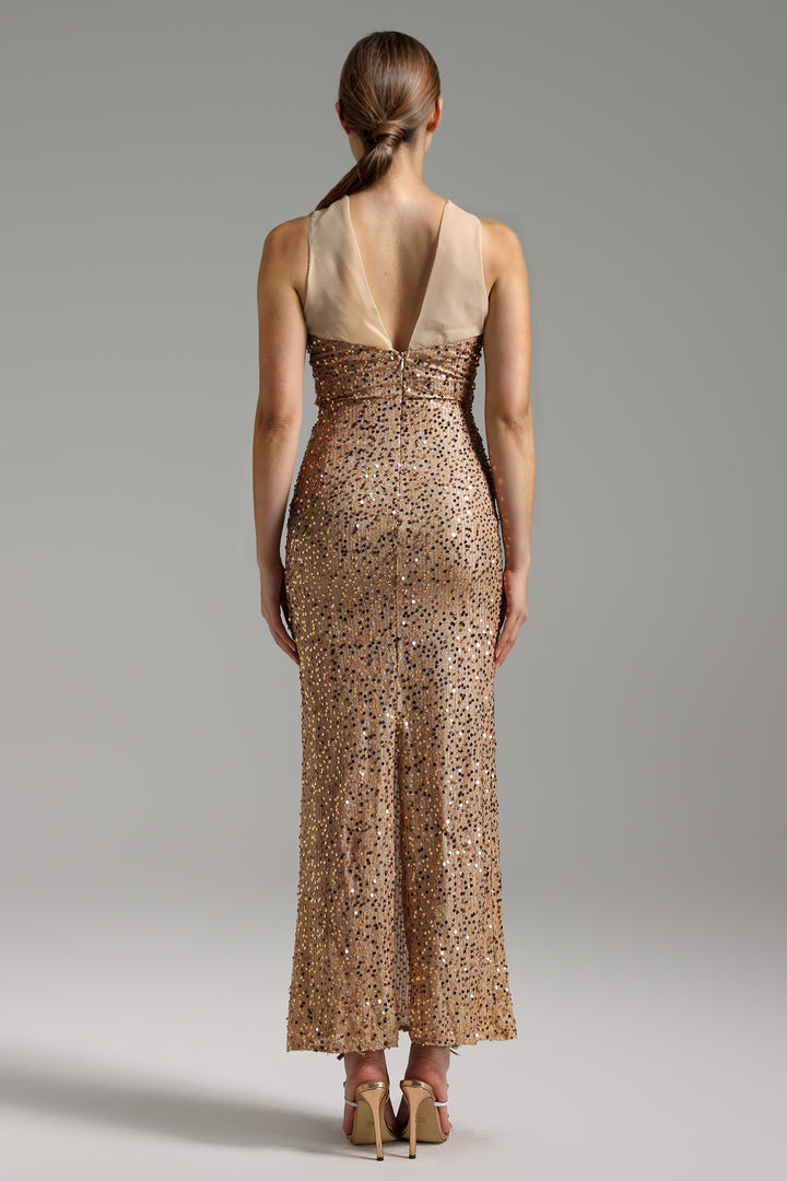 Sergio Halter Neck Sequined Dress