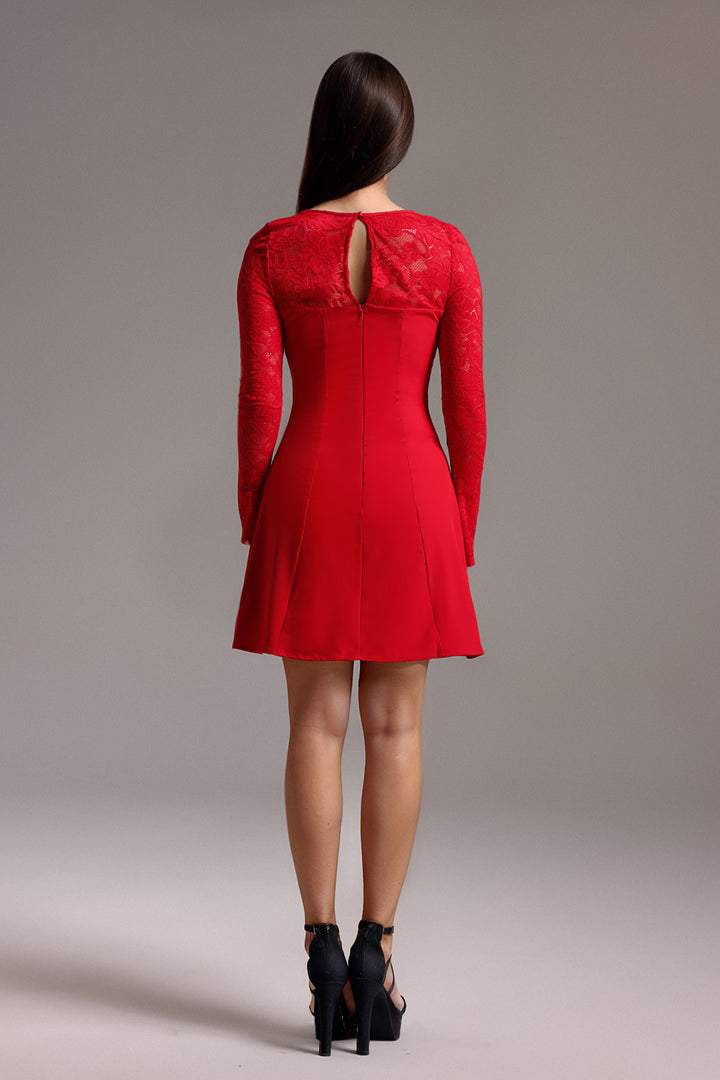 Ezgi Long Sleeve Lace Bow Mini Dress