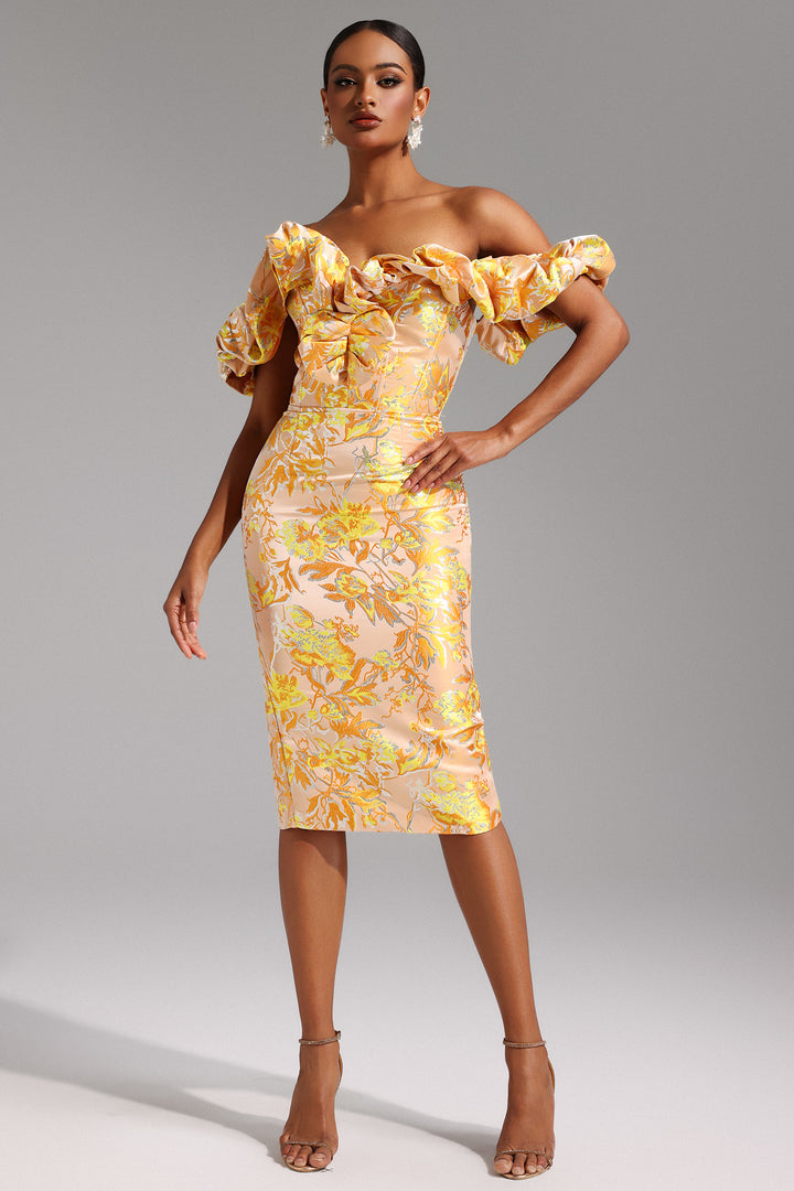 Merrit Off Shoulder Jacquard Midi Dress