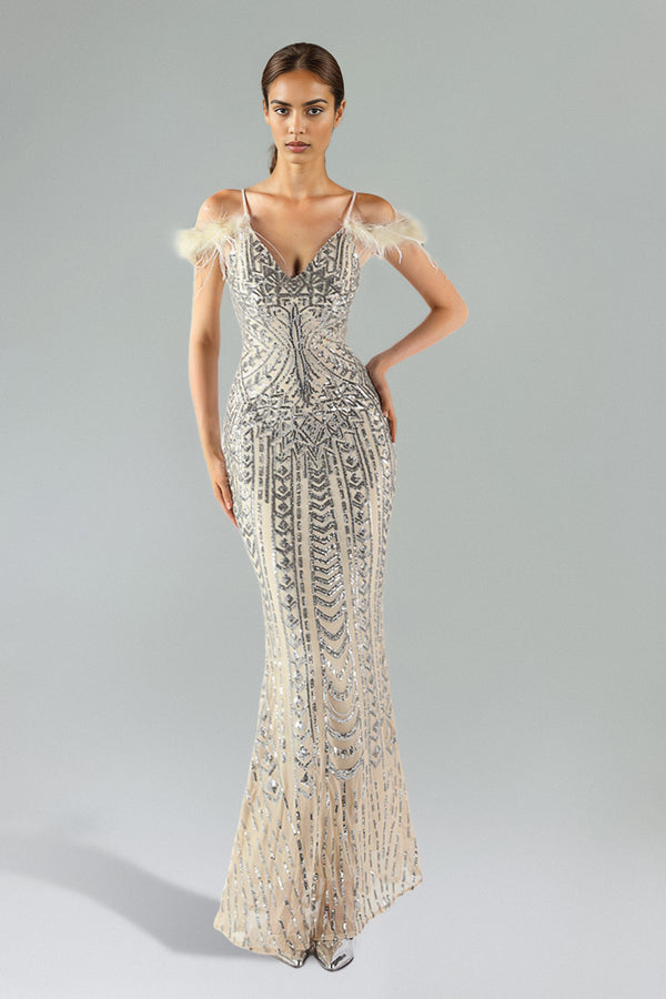Trese Silver Sequined Fishtail Dress
