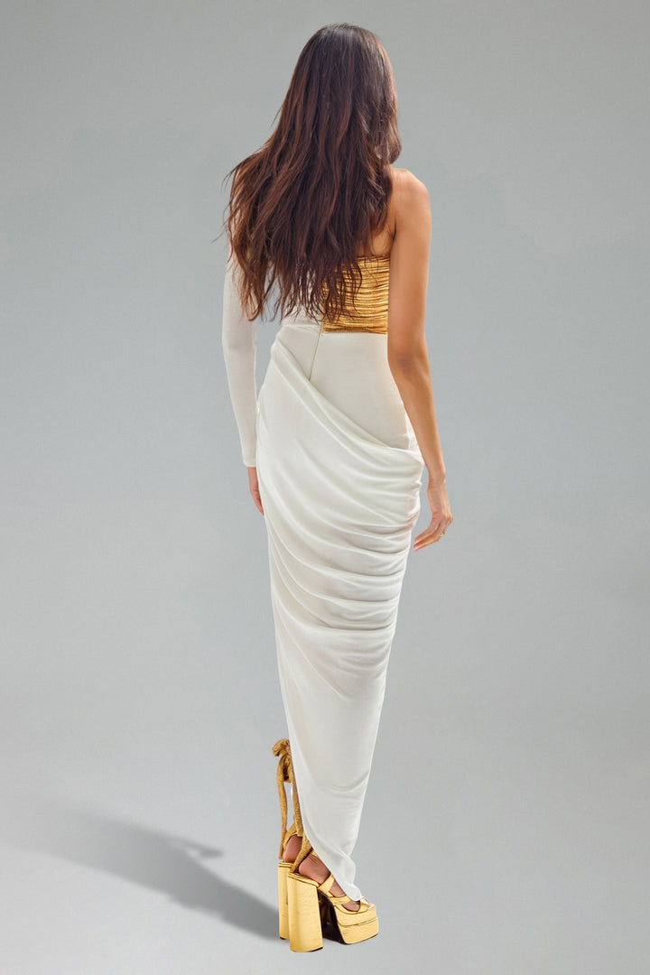 Shannon Patchwork Slit Knitted Maxi Dress