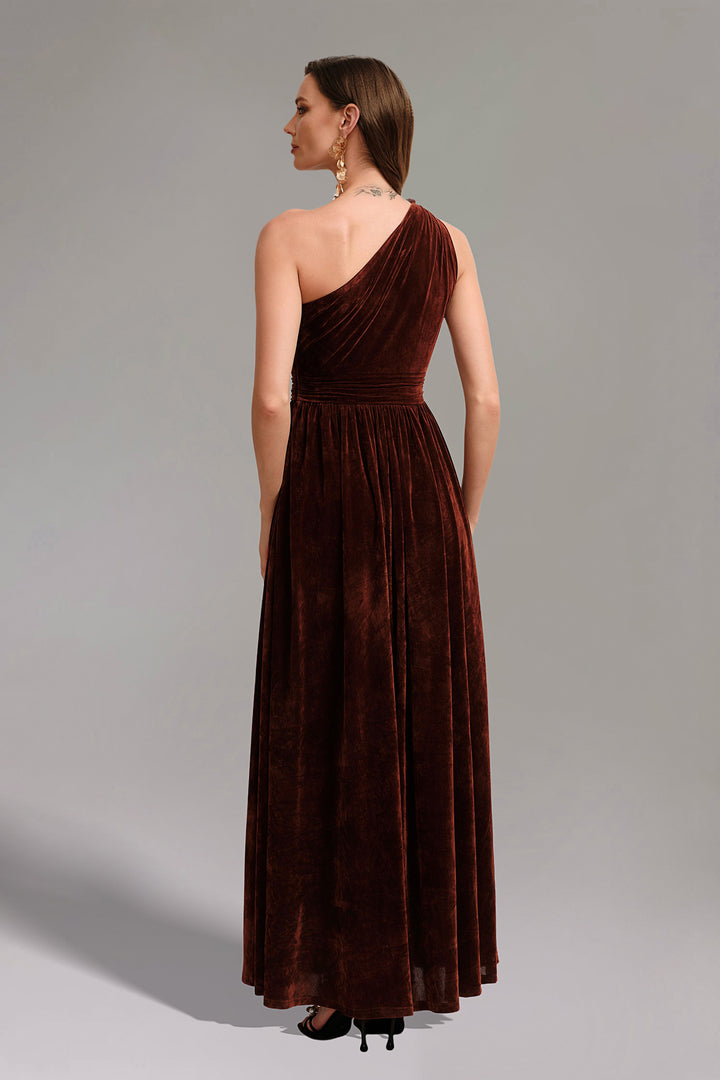 Tessy One Shoulder Maxi Dress - Brown