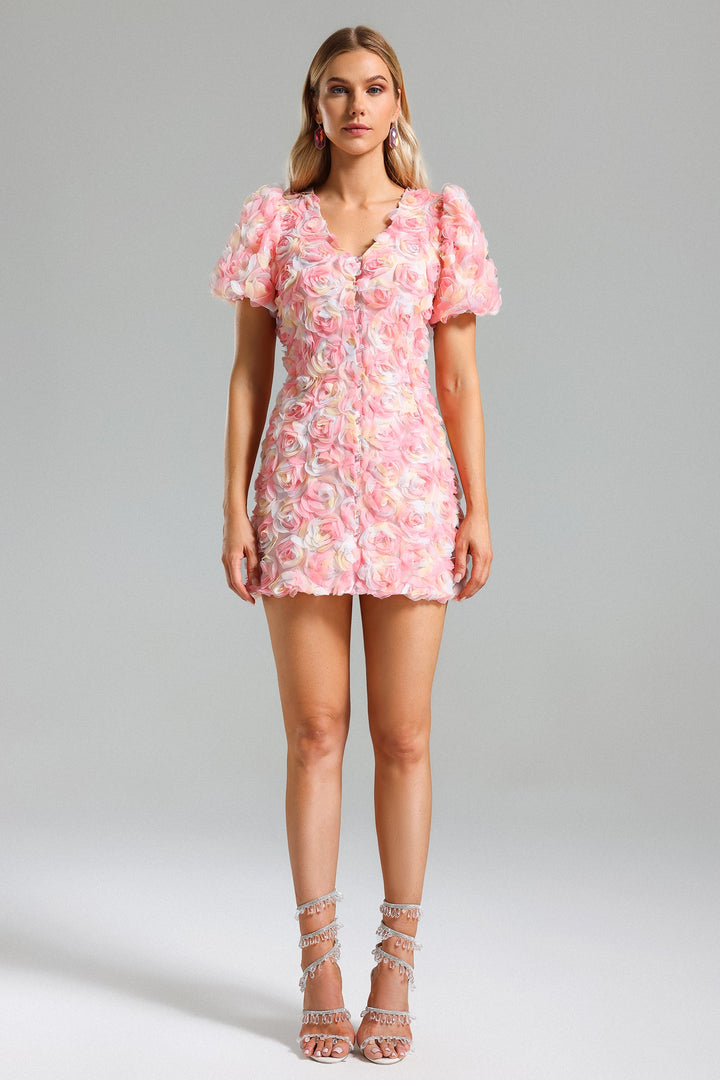 Fawn Flower Button Mini Dress