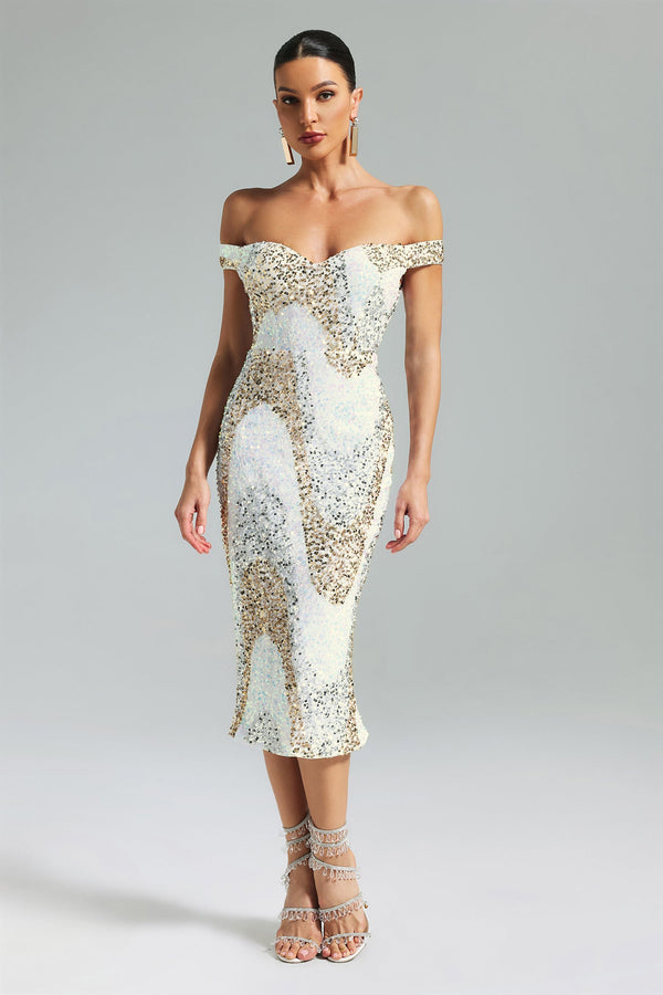 Jellay Sequins One Shoulder Midi Dress