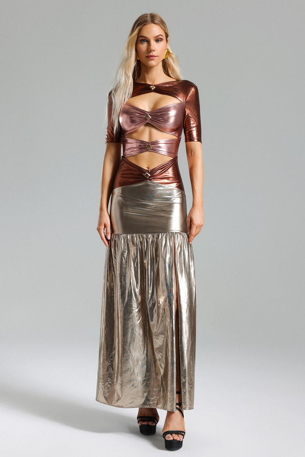 Kaci Metallic Cut Out Maxi Dress