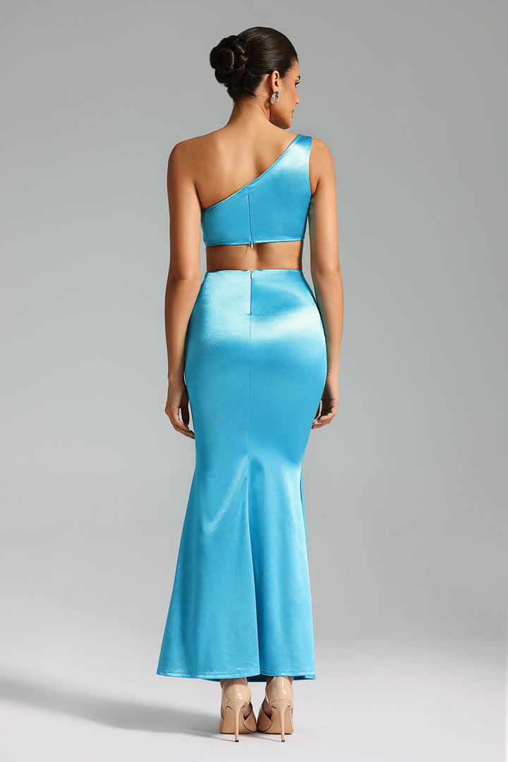 Kanma One Shoulder Cutout Maxi Dress - Blue