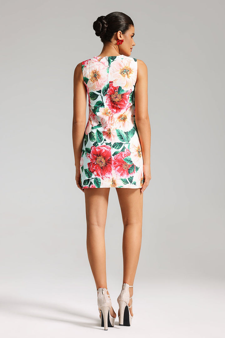 Katty Flower Print Diamante Mini Dress