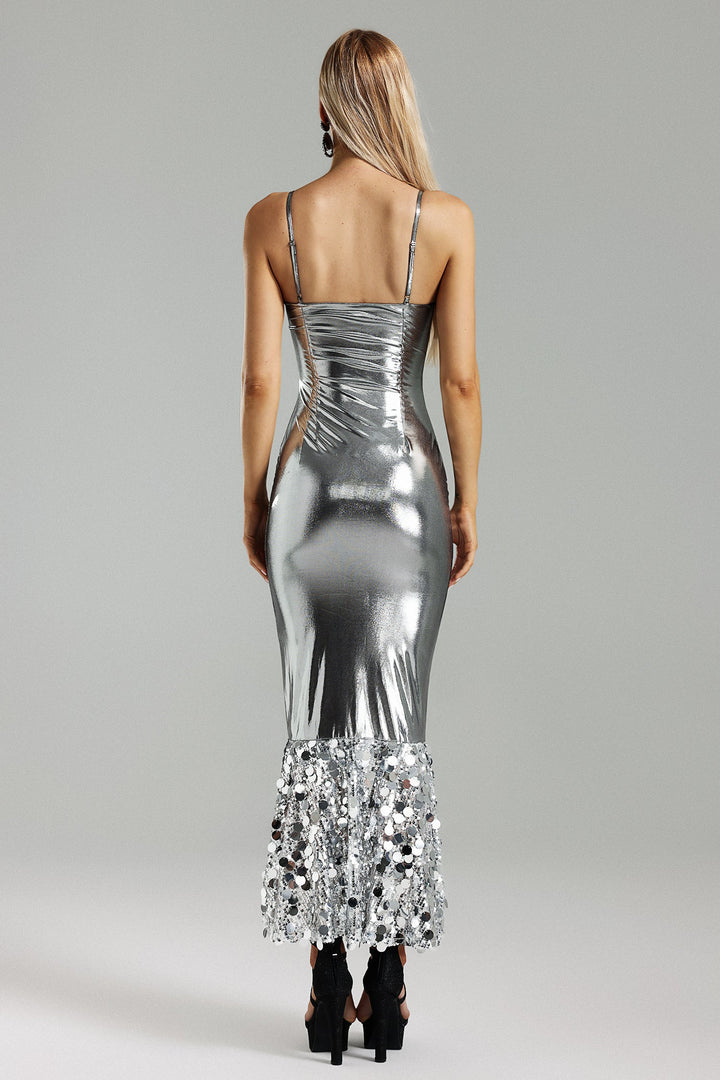 Keryn Metallic Sequins fishtail Dress