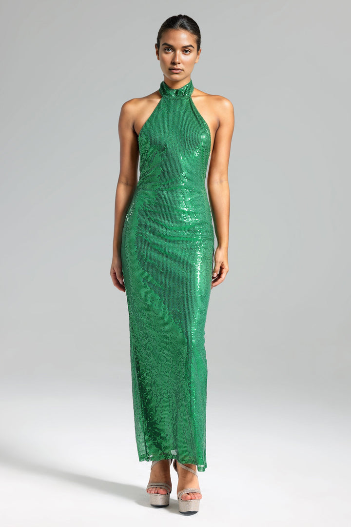 Laico Sequins Halter Maxi Dress