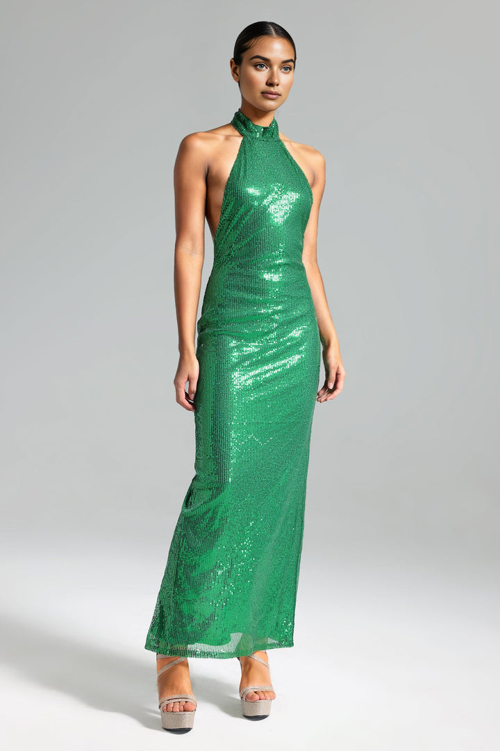 Laico Sequins Halter Maxi Dress