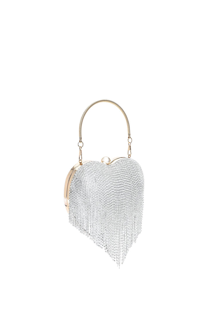 Lucki Heart Diamante Fringe Handle Bag