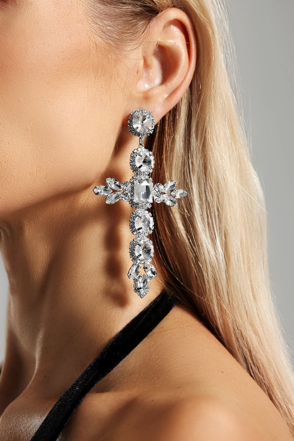 Meroy Diamante Cross Earrings