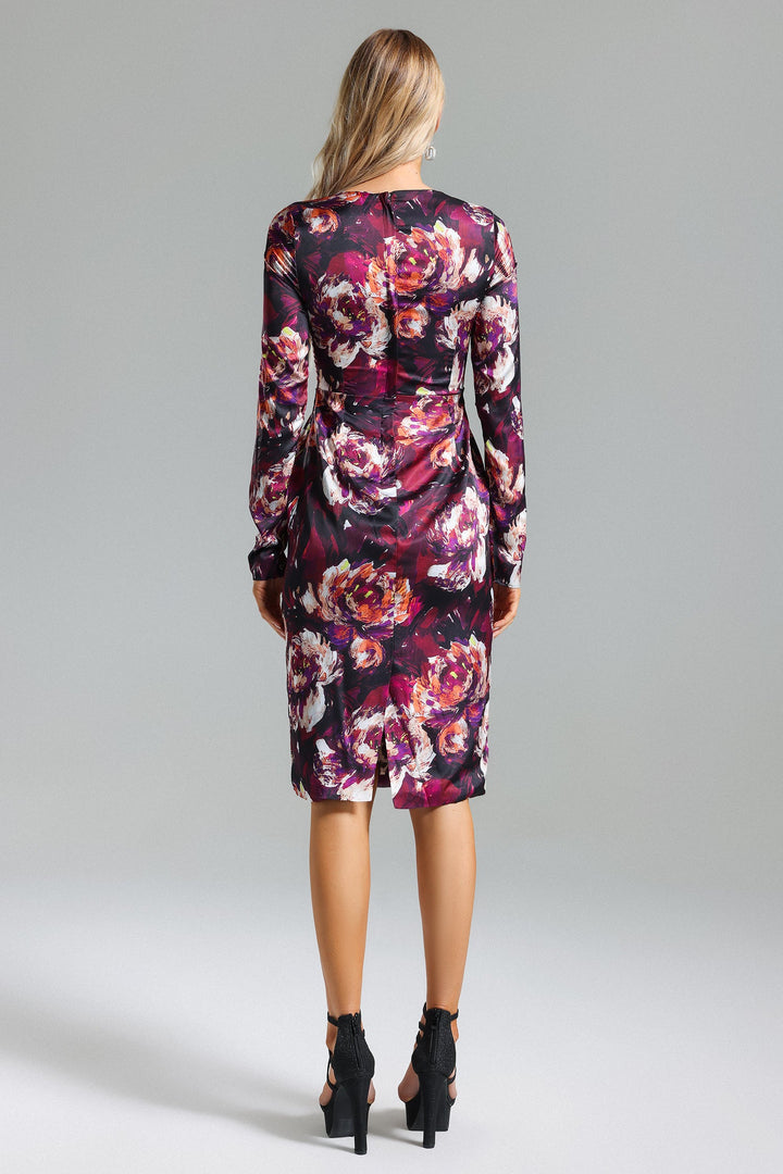 Pillnee Flower Print Satin Midi Dress