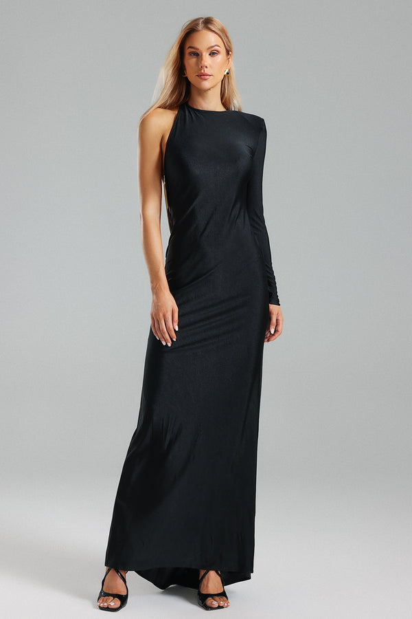 Priscilla Blackless One Sleeve Maxi Dress - Black