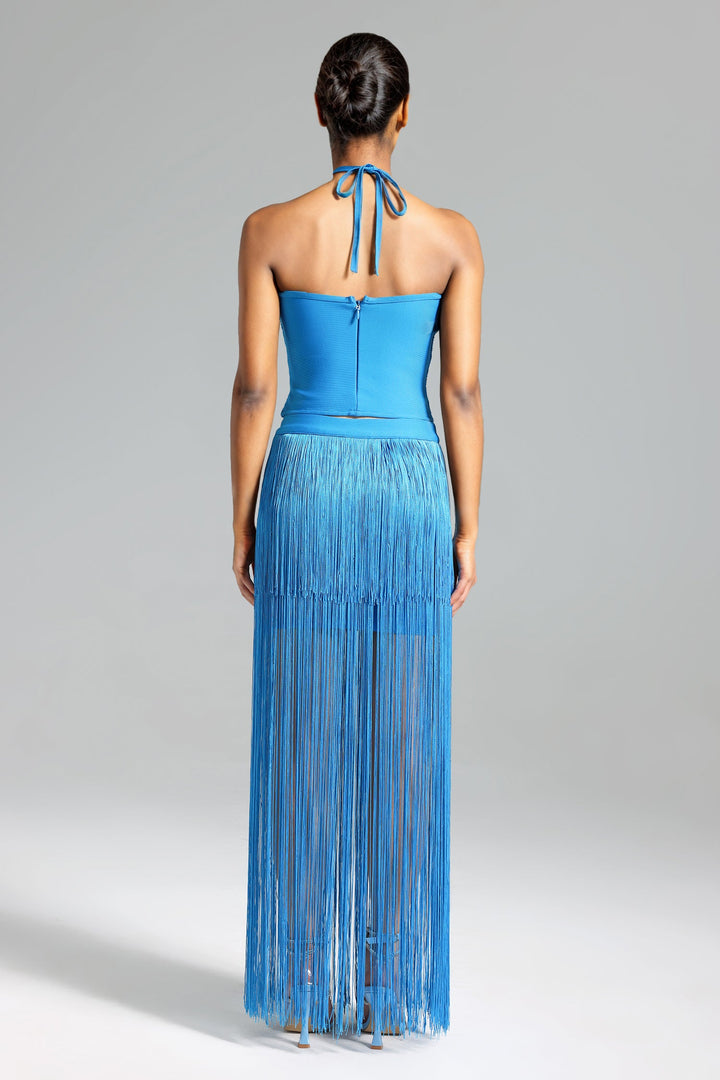 Rayna Fringe Halter Skirt Set