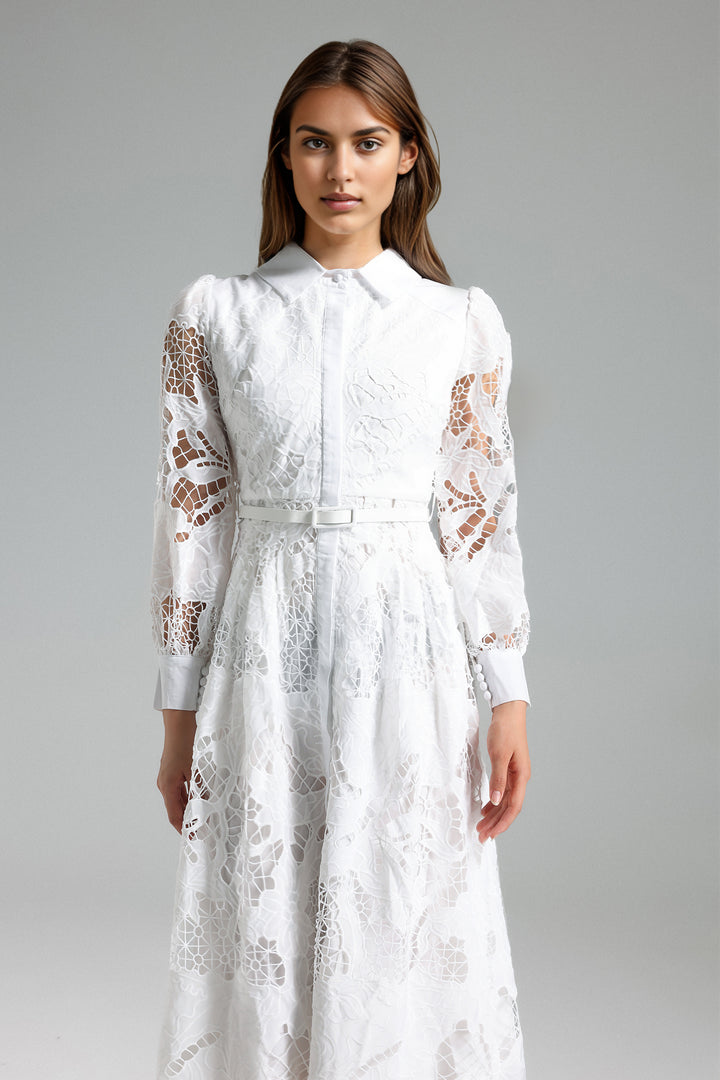 Wenrey Floral Hollow Shirt Dress