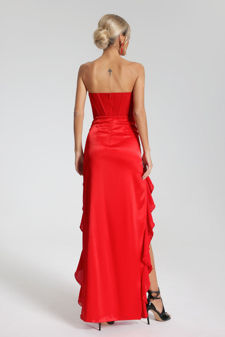 Melissa Strapless Flounced Maxi Dress