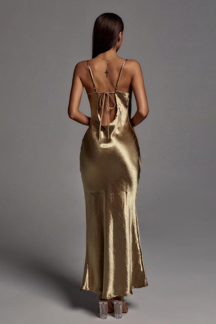 Emily Metallic Gold Maxi Dress - Bellabarnett