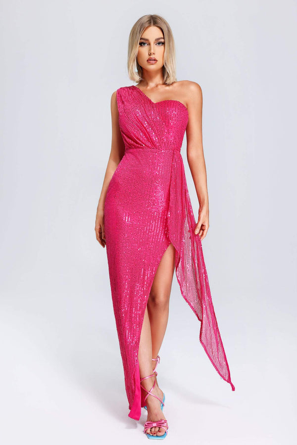 Jessica una spalla sequin Maxi abito